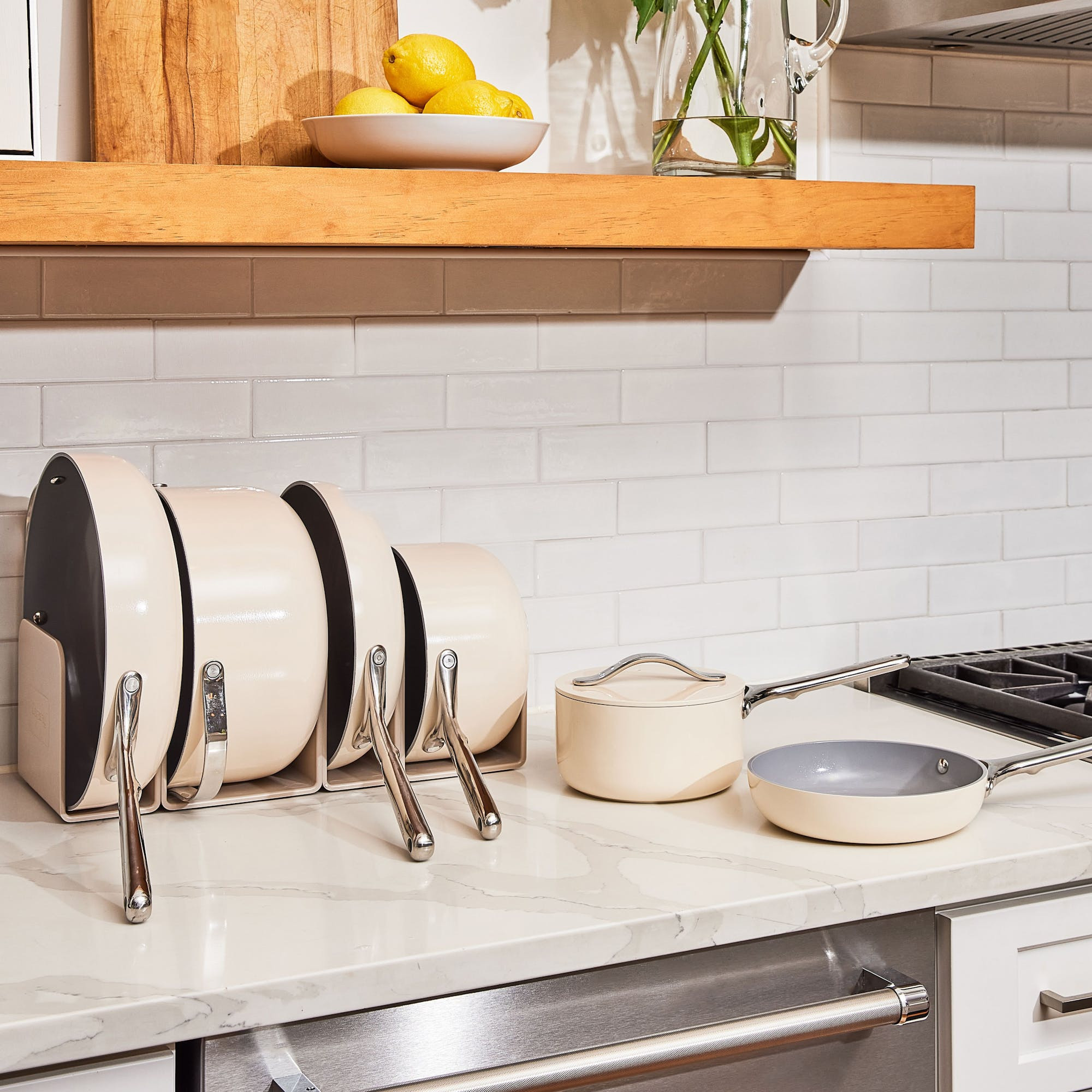 16 Piece Deluxe Cookware Set In Cream | Non-Stick, Non-Toxic, PFAS-Free Ceramic Squareware | Induction-Compatible For Healthy Cooking | Caraway | Caraway