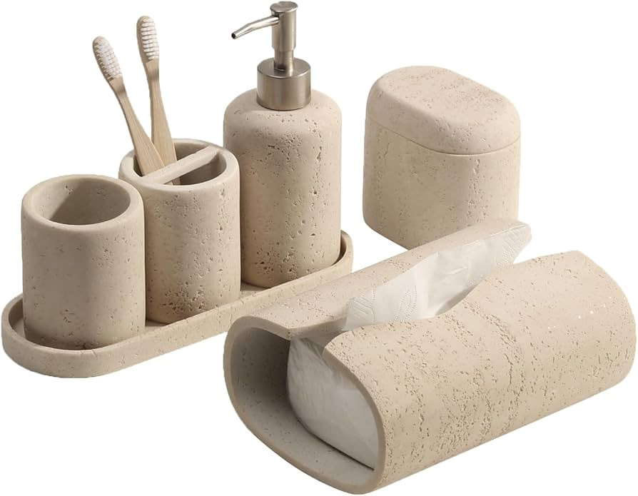 Bathroom Accessories Set, 6 PCS Modern Bathroom Accessory Set with Soap Dispenser, Mouthwash Cup,... | Amazon (US)