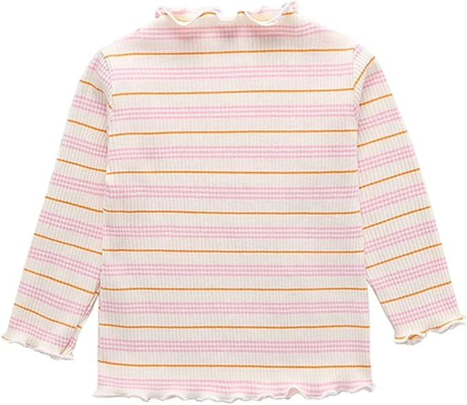 Toddler Baby Girls Long Sleeve Striped T Shirt Casual Lettuce Trim Ribbed Knit Pullover Blouse To... | Amazon (US)