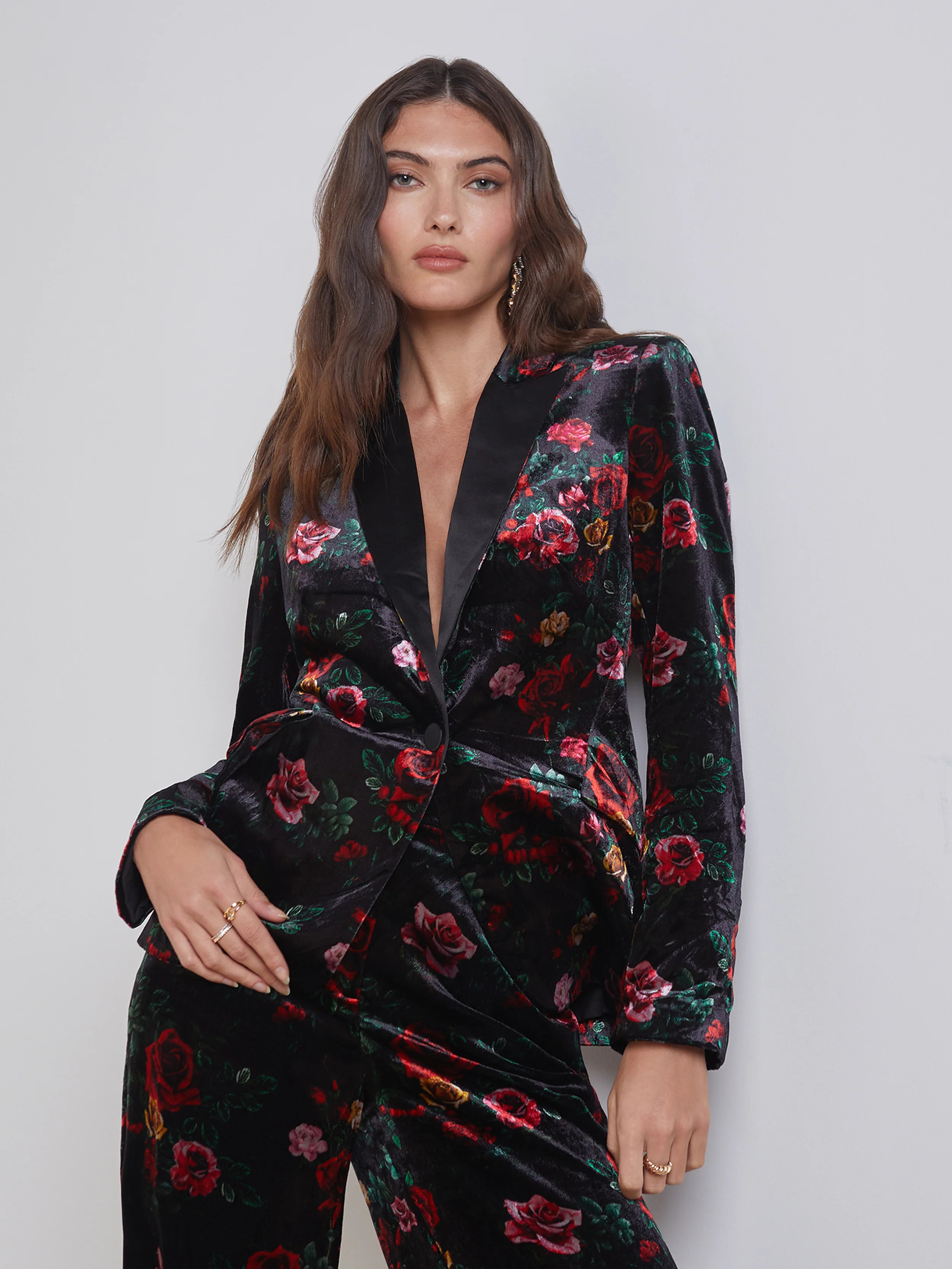 L'AGENCE Chamberlain Blazer in Black Multi Vintage Rose | L'Agence