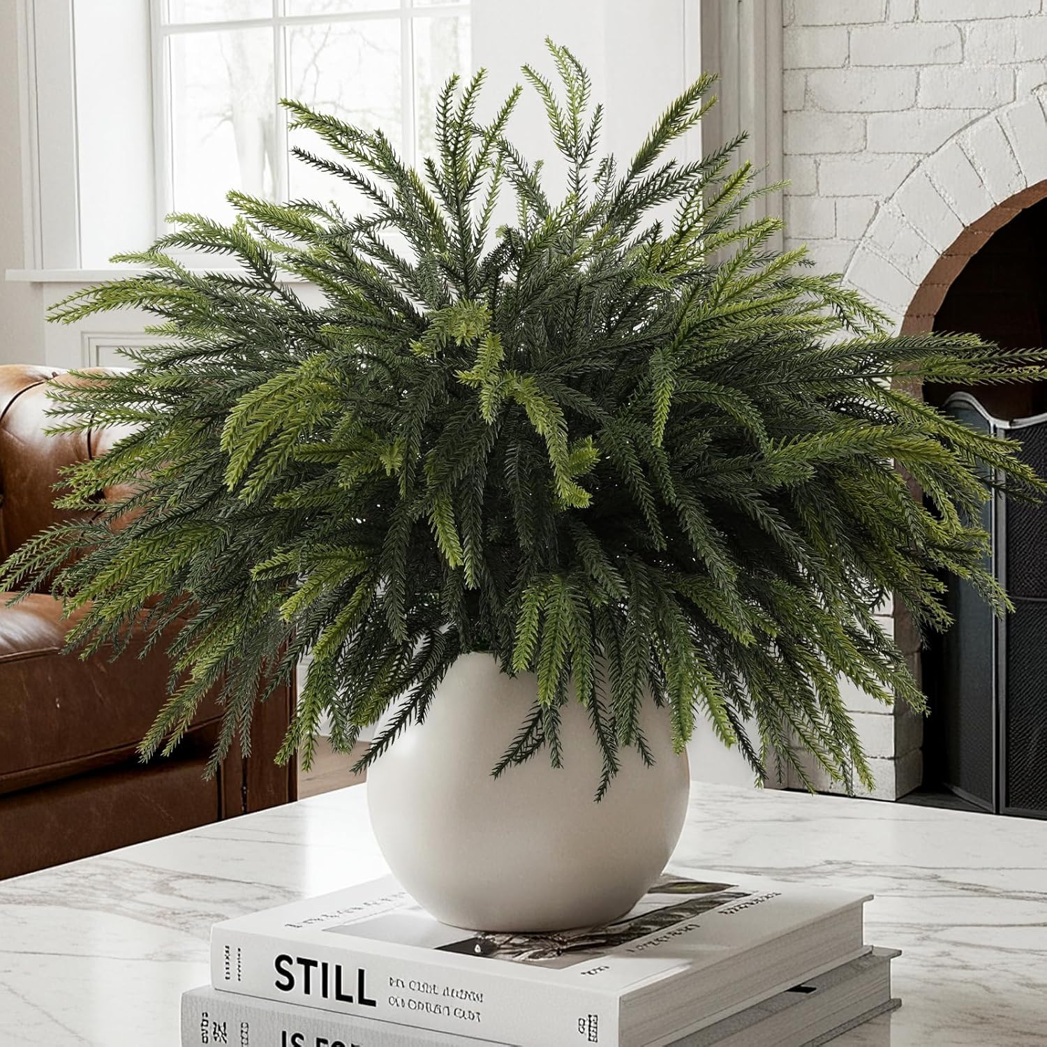 12Pcs Christmas Norfolk Pine Stems, 24'' Long Artificial Evergreen Norfolk Pine Branches, Real To... | Amazon (US)