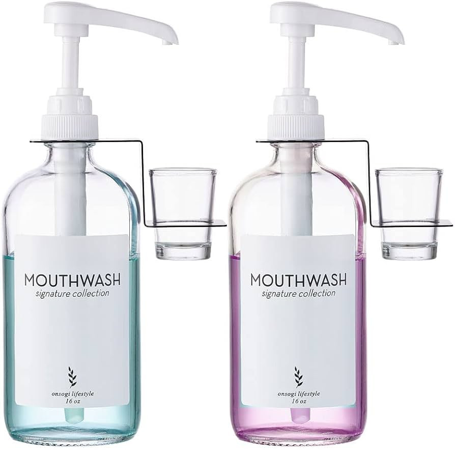 Glass Mouthwash Dispenser with Cups Holders and Pumps, 16 Oz Rustic Boho Mouthwash Dispenser for ... | Amazon (US)