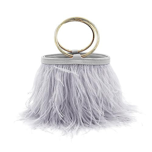 Women Ostrich Fluffy Tote Bag Feather Purse Crossbody Bag Shoulder Bag Evening Clutch Bride Purse Banquet Party Grey | Amazon (US)