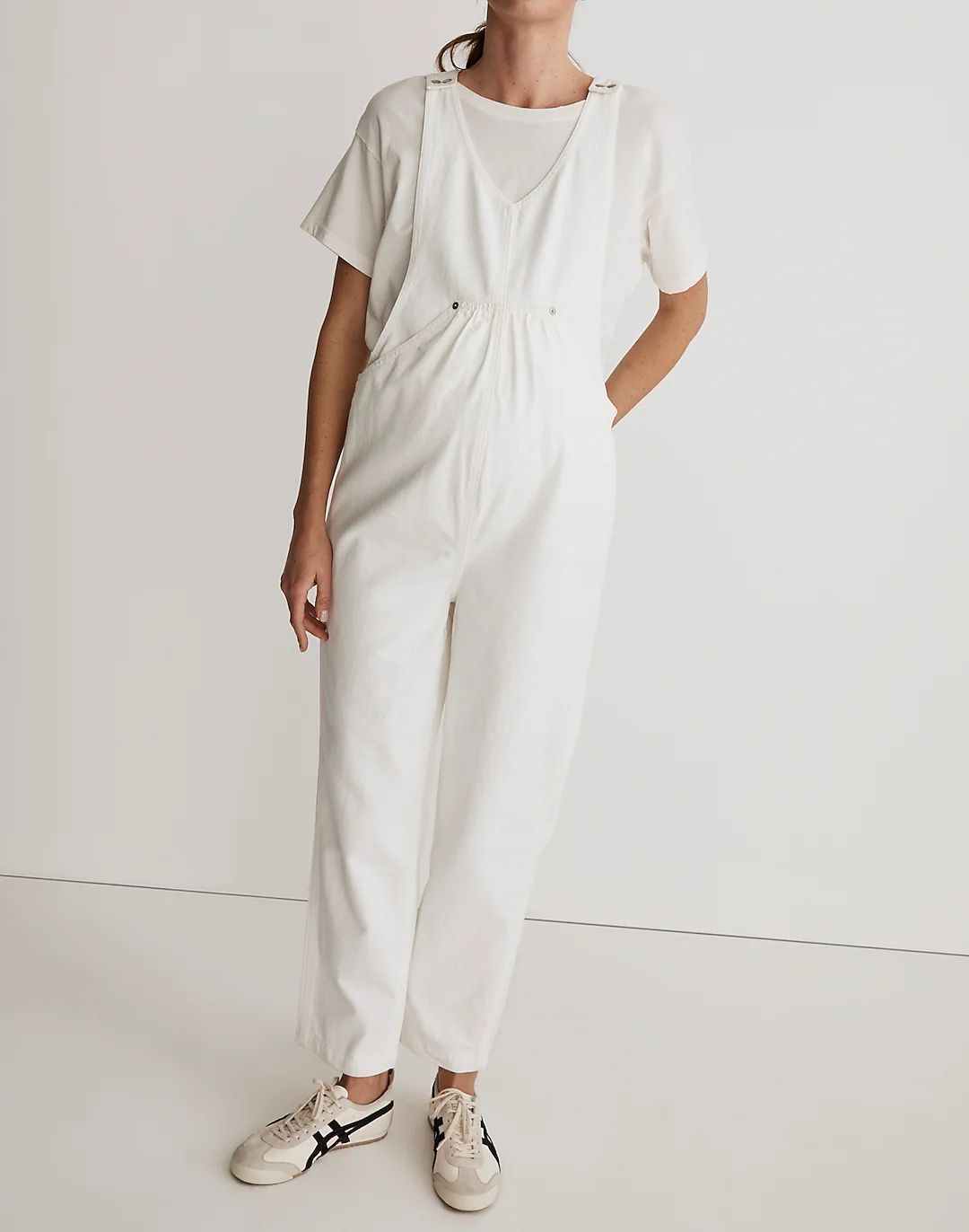 Maternity Kangaroo-Pocket Overalls in Tile White | Madewell