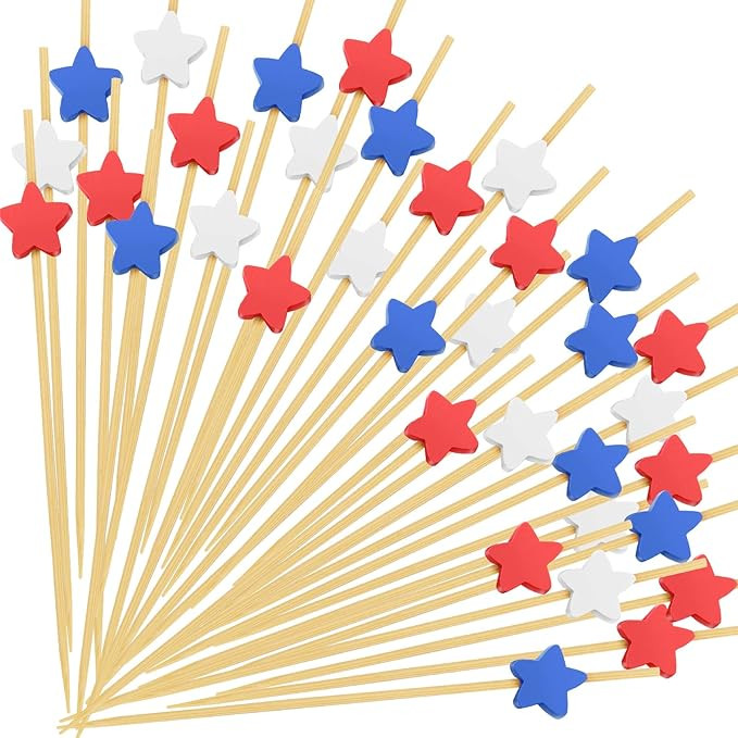100PCS 4th of July Cocktail Picks, Red White Blue Star Bamboo Toothpicks for Appetizers, 4.7 IN C... | Amazon (US)