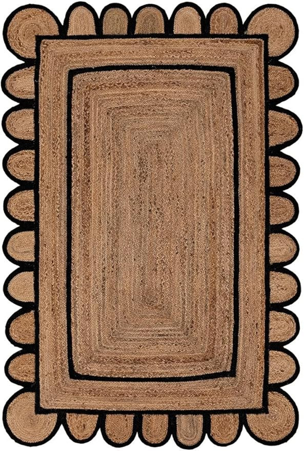 ROYAL ARTS & CRAFTS 2x3,3x5,4x6,5x7,6x9,8x10,9x12 Black Color Scalloped Design Jute Rug Kitchen R... | Amazon (US)