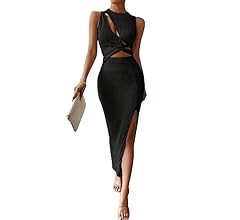SOLY HUX Women's Cut Out Twist Front Dress Sleeveless Sexy Pencil Split Club Party Bodycon Tank Maxi | Amazon (US)