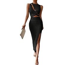 SOLY HUX Women's Cut Out Twist Front Dress Sleeveless Sexy Pencil Split Club Party Bodycon Tank Maxi | Amazon (US)