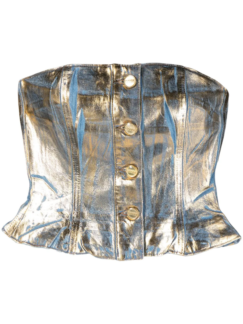 GANNI Foil Organic Cotton Strapless Top - Farfetch | Farfetch Global