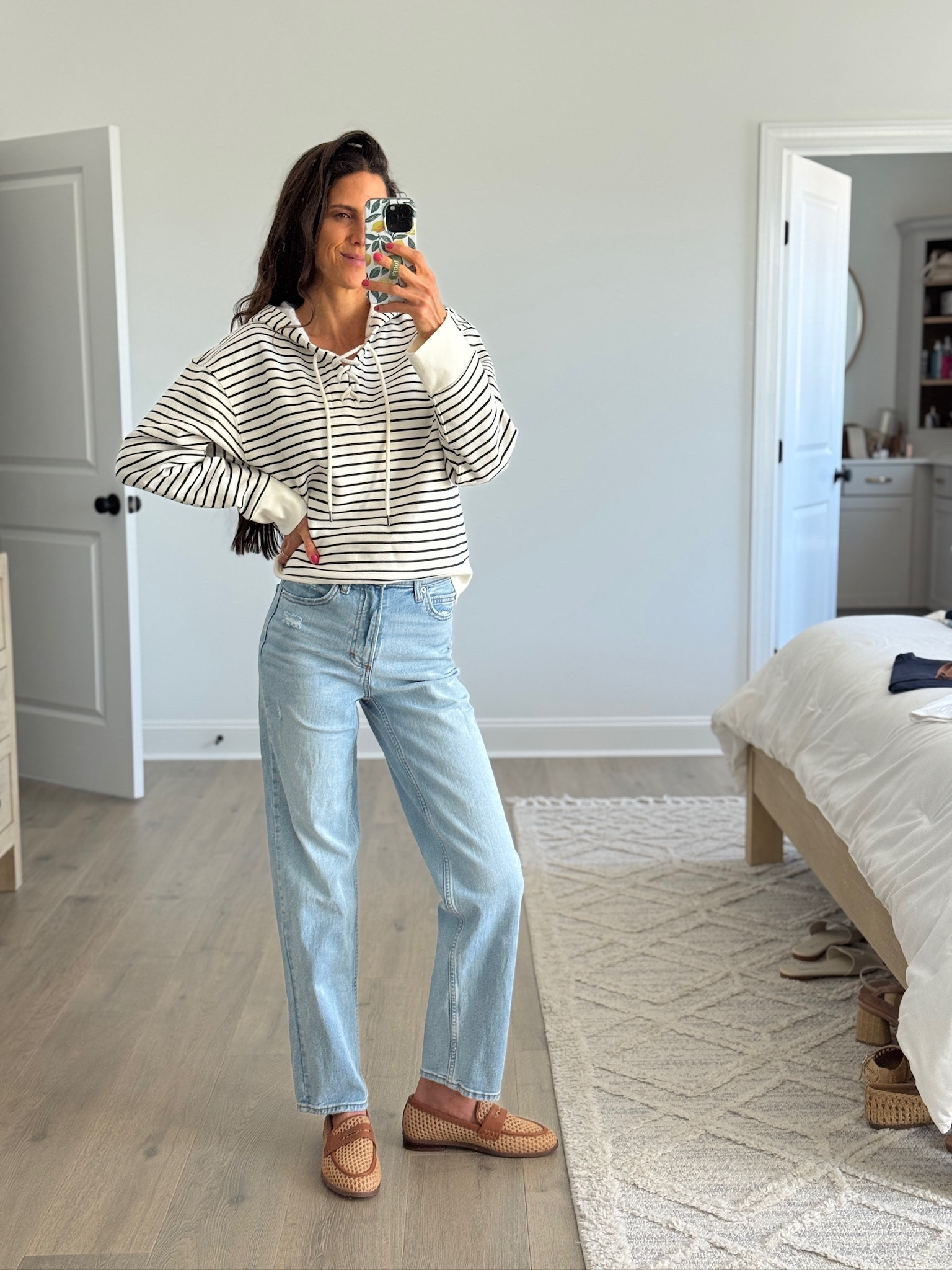 A simple outfit that just works every time.
Lightweight, comfy, and perfect for everyday wear.
casual outfit women, striped sweatshirt outfit, straight leg jeans outfit, everyday basics, spring outfit inspo

#LTKootd #LTKSeasonal #LTKmomlife