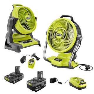 ONE+ 18V Cordless Hybrid WHISPER SERIES Misting Air Cannon Fan and Bucket Top Misting Fan Kit w/ Batteries & Chargers | The Home Depot