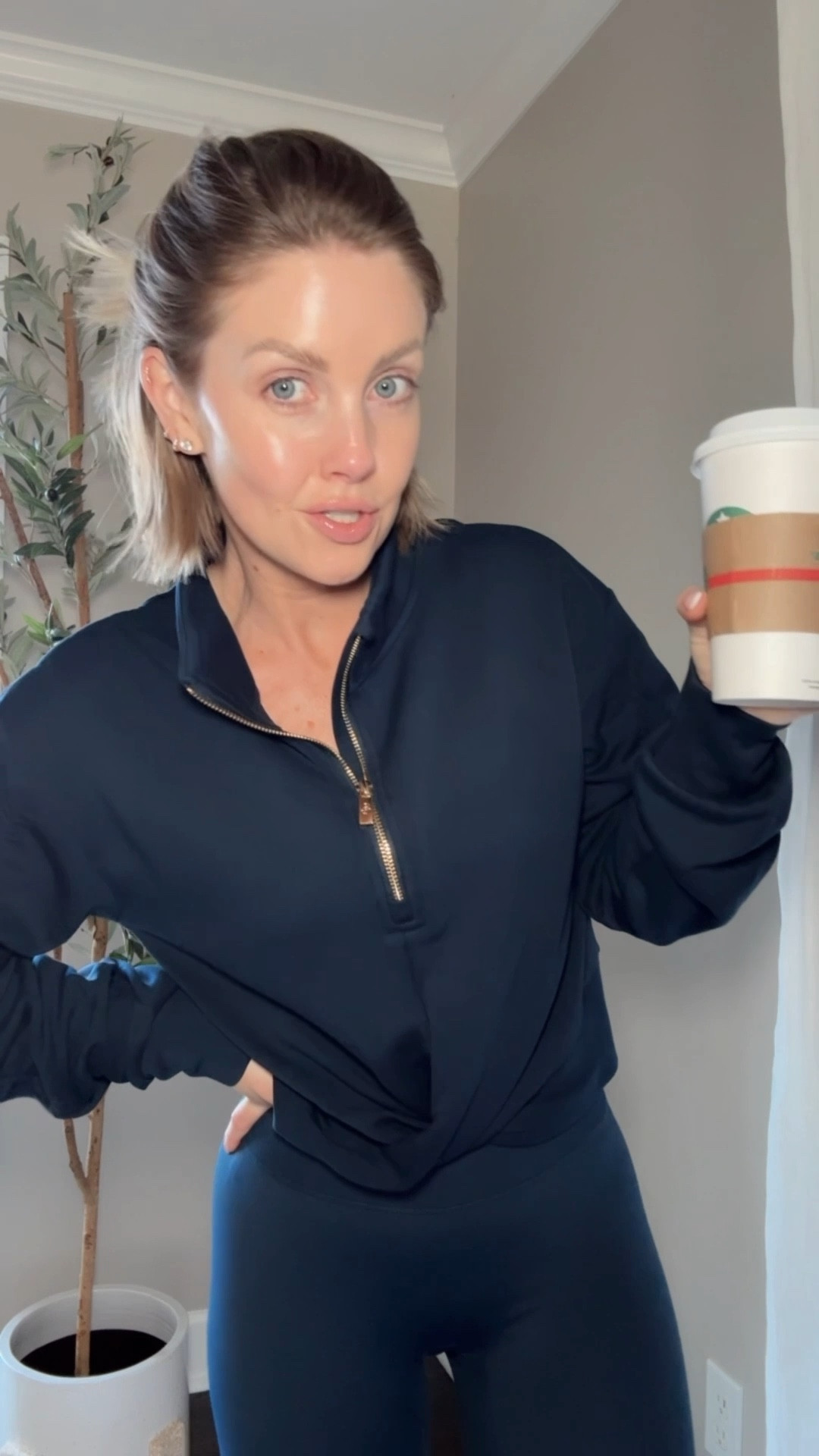 Go true to size in each piece - XS quarter zip / Small sports bra top / XS leggings 

#LTKActive #LTKPetite #LTKfitnessgoals