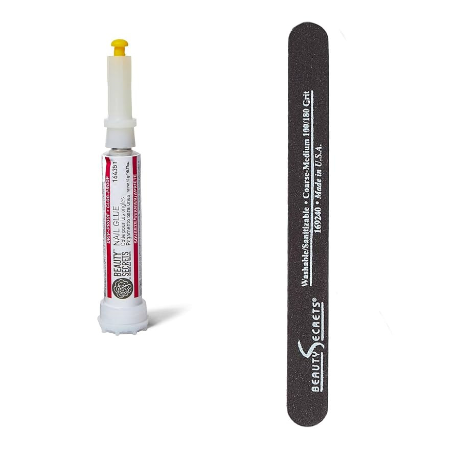 Beauty Secrets Drip & Clog Proof Nail Glue (1 Pack) Bundled with Nail File Black Cushion Medium C... | Amazon (US)