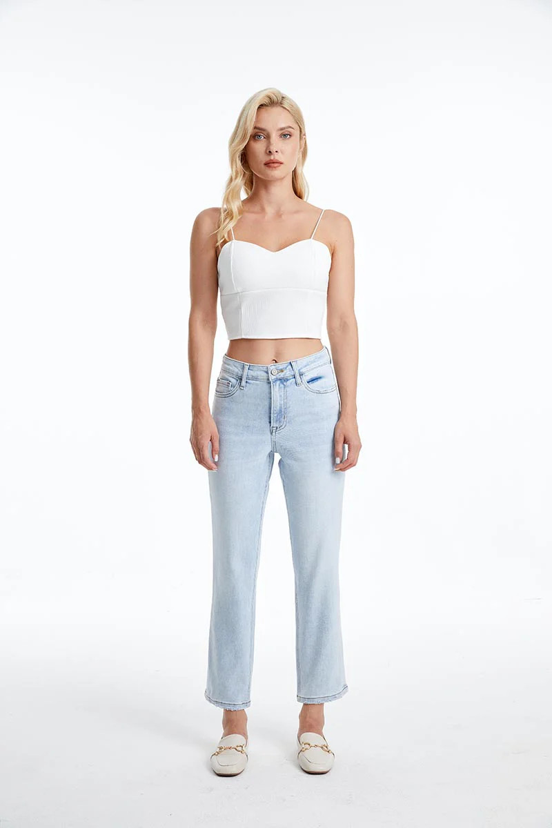 HIGH RISE STRAIGHT LEG JEANS | Bayeas