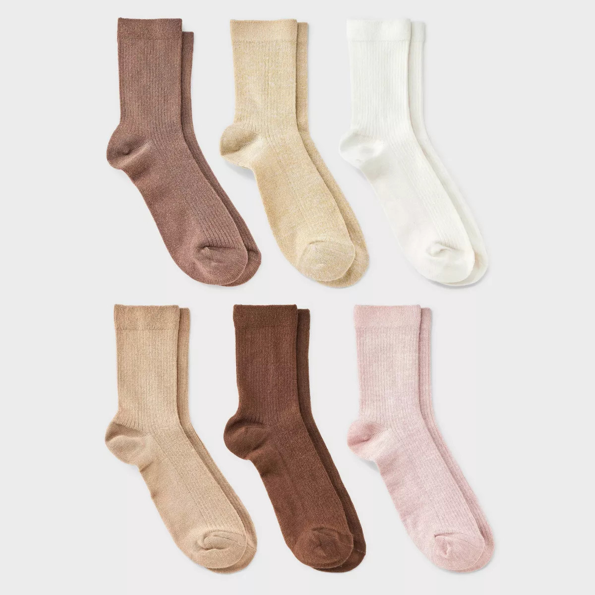 Women's Shimmer and Solid Fine Ribbed 6pk Crew Socks - A New Day™ 4-10 | Target