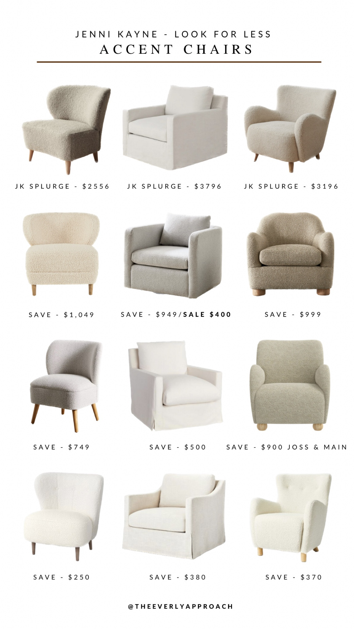 Jenni Kayne - Look for less! I received an overwhelming response for dupes. I tried to find similar silhouettes, fabric and colors.

Accent chairs. Boucle chair. Home decor. 


#LTKsalealert #LTKhome #LTKstyletip