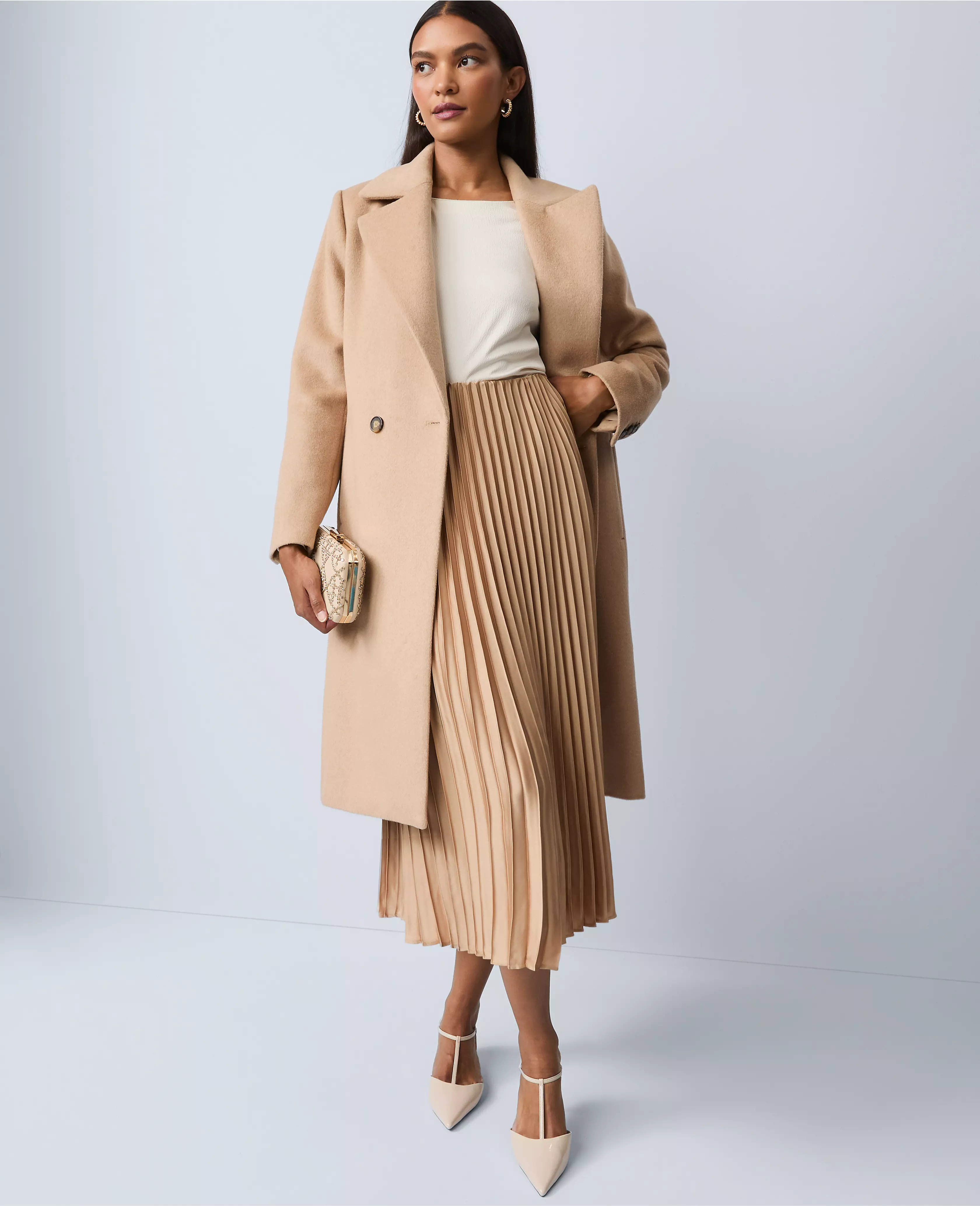 Petite Satin Pleated Midi Skirt | Ann Taylor