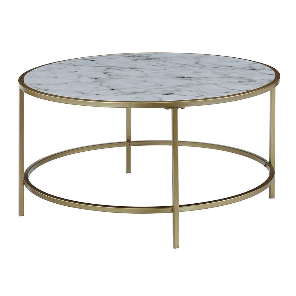 Convenience Concepts Gold Coast Faux Marble and Gold Round Coffee Table, White Faux Marble/Gold Fram | The Home Depot