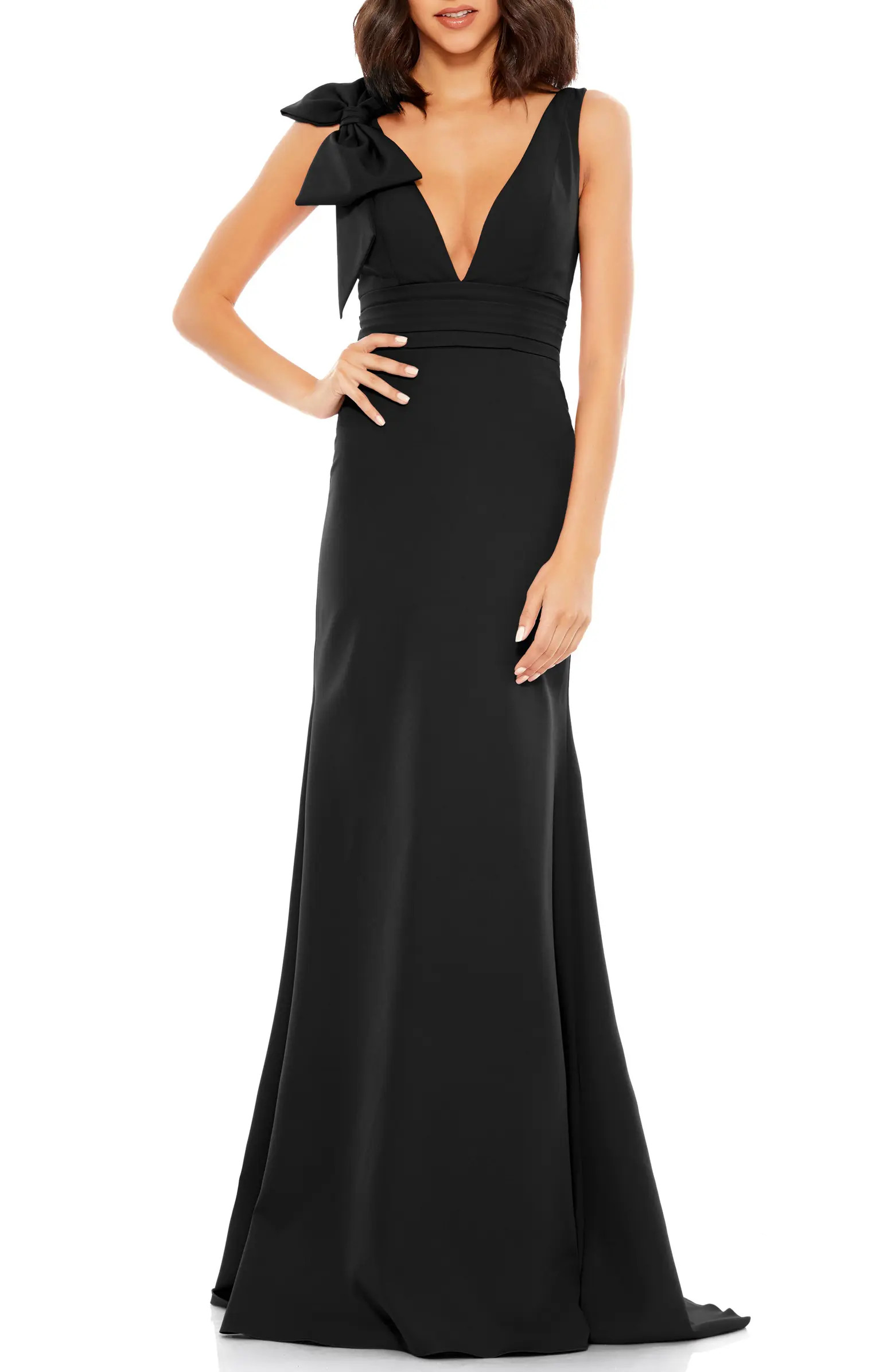 Bow Shoulder V-Neck Gown | Nordstrom