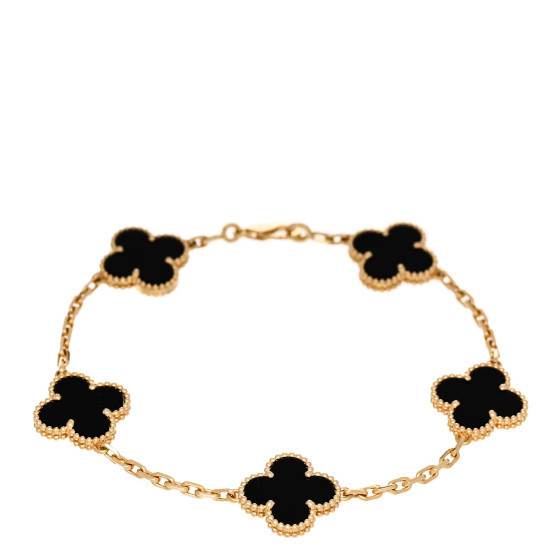 18K Yellow Gold Black Onyx 5 Motifs Vintage Alhambra Bracelet | FASHIONPHILE (US)