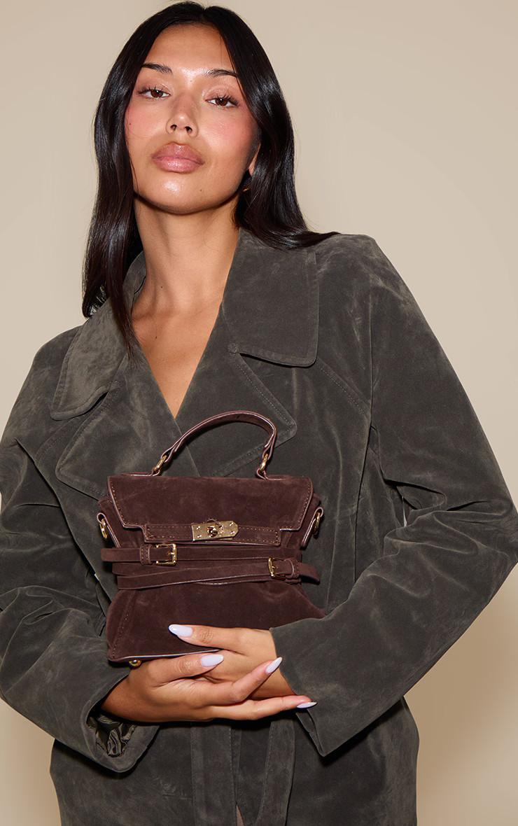 Chocolate Faux Suede Belted Cross Body Bag | PrettyLittleThing US