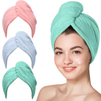 Microfiber Hair Towel, 3 Packs Hair Turbans For Wet Hair, Drying Hair Wrap Towels For Curly Hair Anti Frizz (Pink,Blue,Green) | Wayfair North America