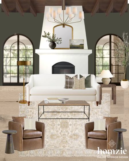 Modern organic living room of our dreams! Featuring leather accent chairs, throw pillows, neutral rug, shaded chandelier, brass floor lamp, and modern side tables 

#LTKstyletip #LTKhome #LTKfamily