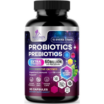 Daily Probiotic and Prebiotic Supplement 60 Billion CFU 10 Diverse Strains - 60 Capsules By Nature's Nutrition | Target
