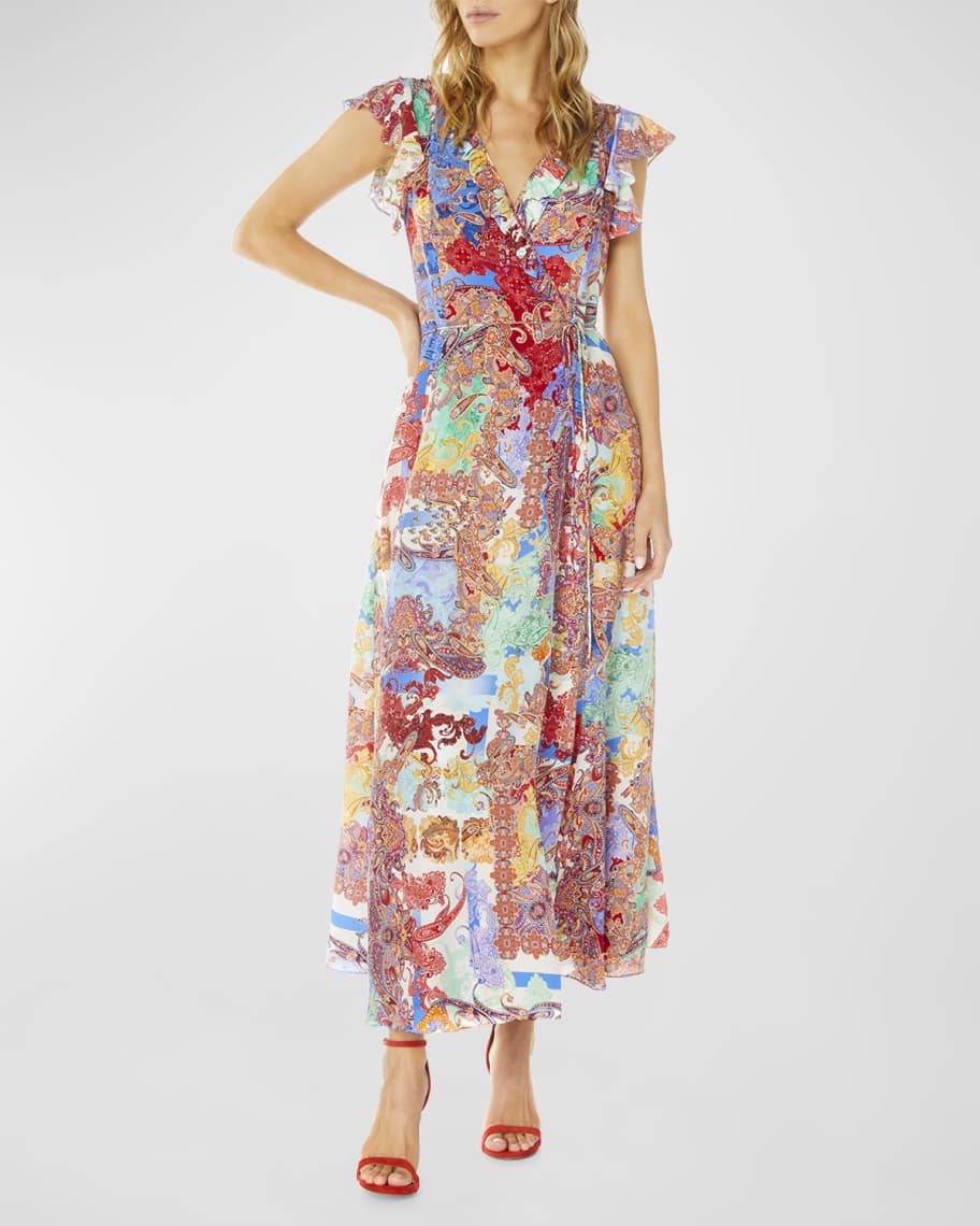 Robert Graham Lucia Paisley-Print Ruffle-Trim Wrap Dress | Neiman Marcus