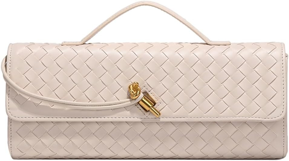 SKYK Beige Clutch Purses for Women Handmade Woven Evening Bag Shoulder Crossbody Bags PU Leather ... | Amazon (US)