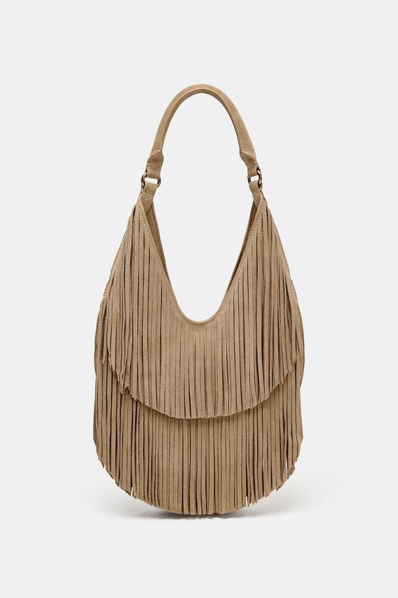 FRINGED SPLIT SUEDE TOTE BAG | Zara AU