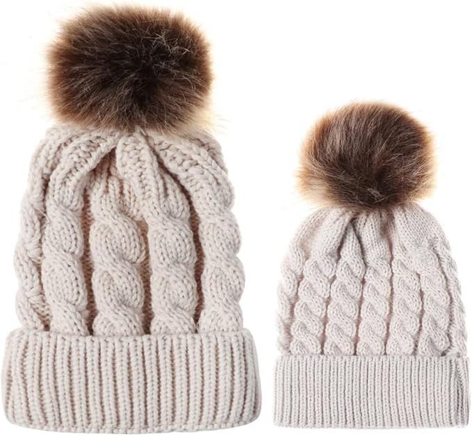2PCS Parent-Child Hat, Mother & Daughter/Son Winter Warm Knit Hat Family Beanie Cap | Amazon (US)