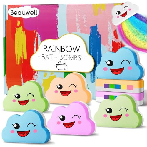 Rainbow Bath Bombs for Kids, Handmade 8 Pcs Kids Bath Bombs Gift Set for Girls Teens Toddler Rainbow Bubble Fizzy | Amazon (US)