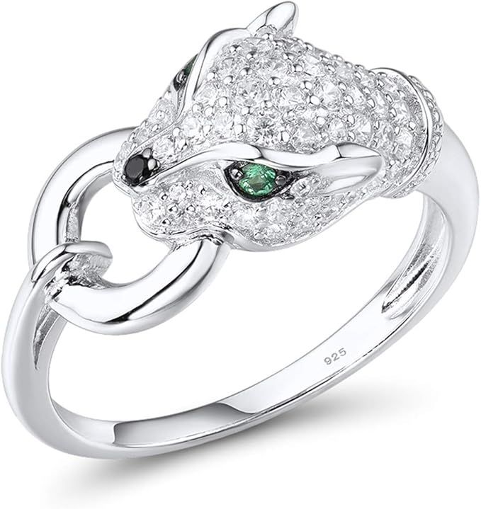 Santuzza Panther Ring 925 Sterling Silver Leopard Rings Cubic Zirconia Green Spinel Jaguar Jewelr... | Amazon (US)