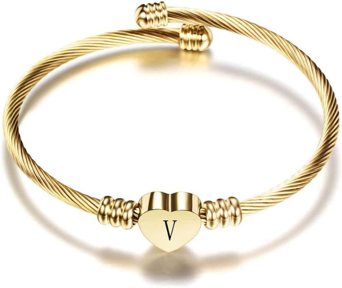 MiniJewelry Love Heart Gold Letter A-Z Initial Cuff Bracelets for Women Girls Name Alphabet Penda... | Amazon (US)