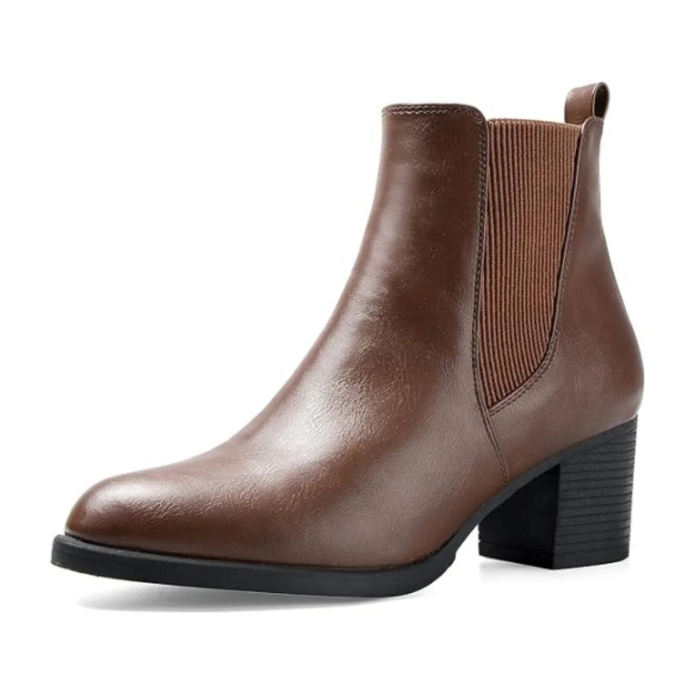 Pennysue Women Chelsea Boots Brown Female Chunky Heel Ankle Booties 8.5M - Walmart.com | Walmart (US)