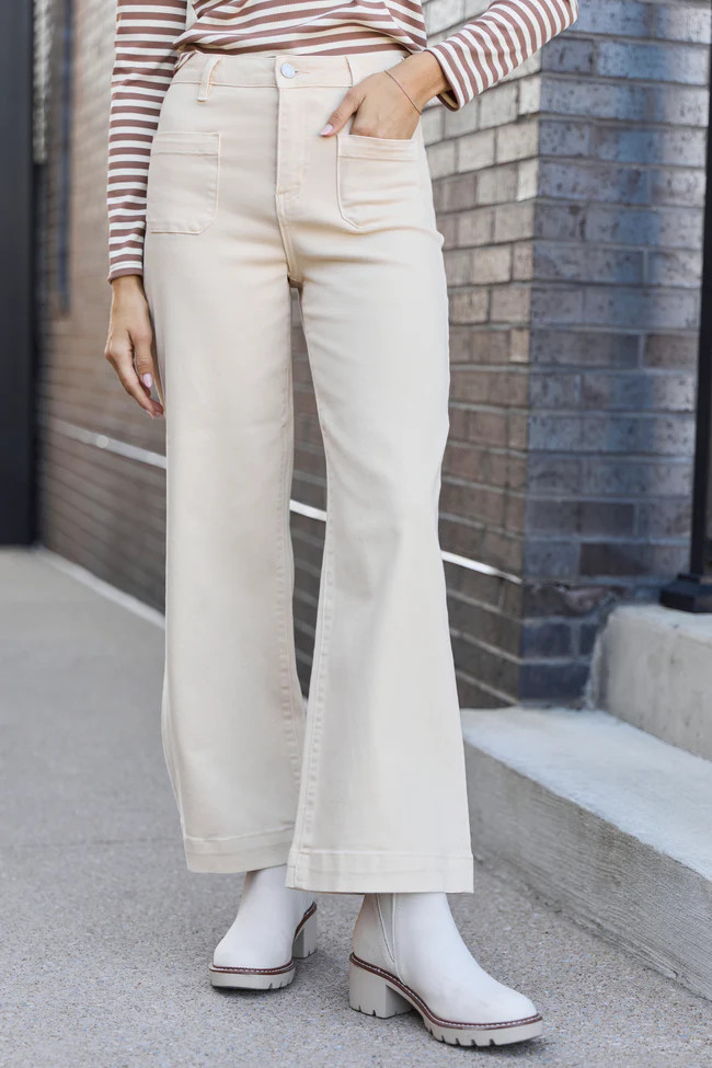 Judith Vanilla Cream High Rise Wide Leg Jeans SALE | Pink Lily