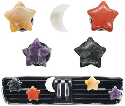 Boho Car Decor,Stars Moon Air Vent Clips,Refillable Car Fresheners,5pcs Natural Crystal Stone Hip... | Amazon (US)