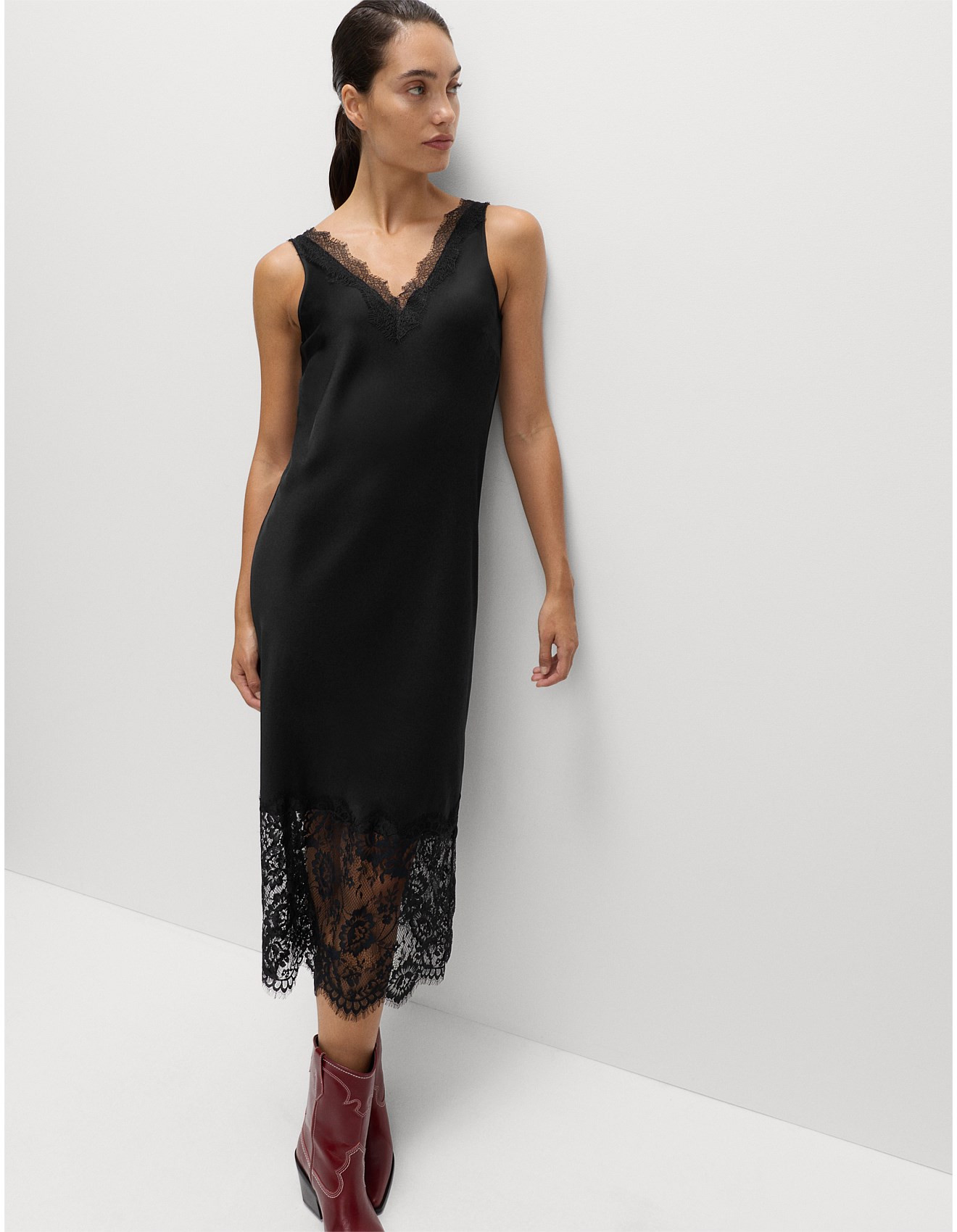Satin Lace V-Neck Midaxi Slip Dress | David Jones (Australia & New Zealand)