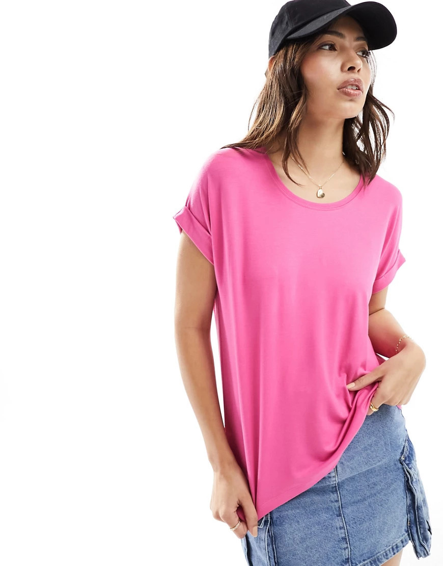 ONLY short sleeve crew neck top in bright pink | ASOS (Global)