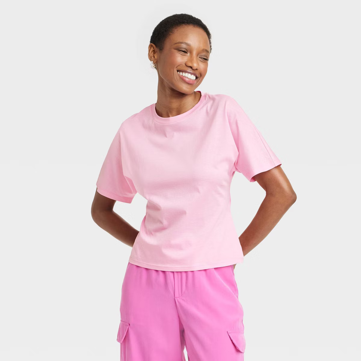 Women's Short Sleeve Bow T-Shirt - A New Day™ Pink M | Target