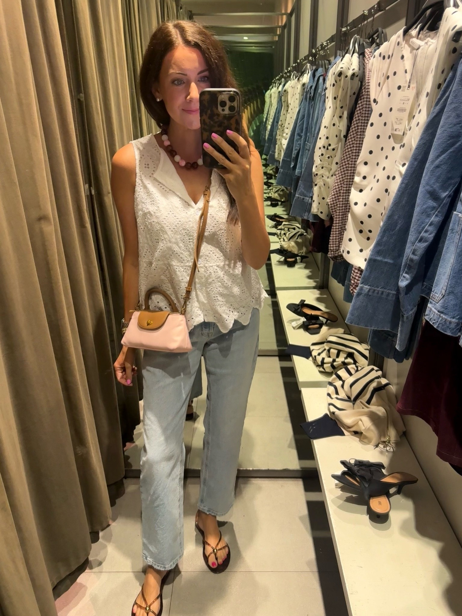OOTD! 
Amazon eyelet top that remains one of my favorite Amazon finds -size small
Jeans -run a little big, wearing a 2￼
Jelly sandals-run tts

#LTKmomlife #LTKSeasonal #LTKSaleAlert