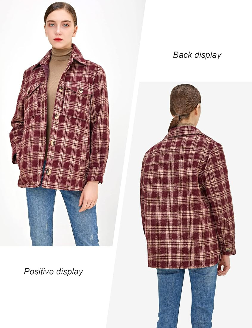 XULIKU Womens Casual Plaid Shirts Long Sleeve Button Down Shacket Jacket with Pockets for Women | Amazon (US)
