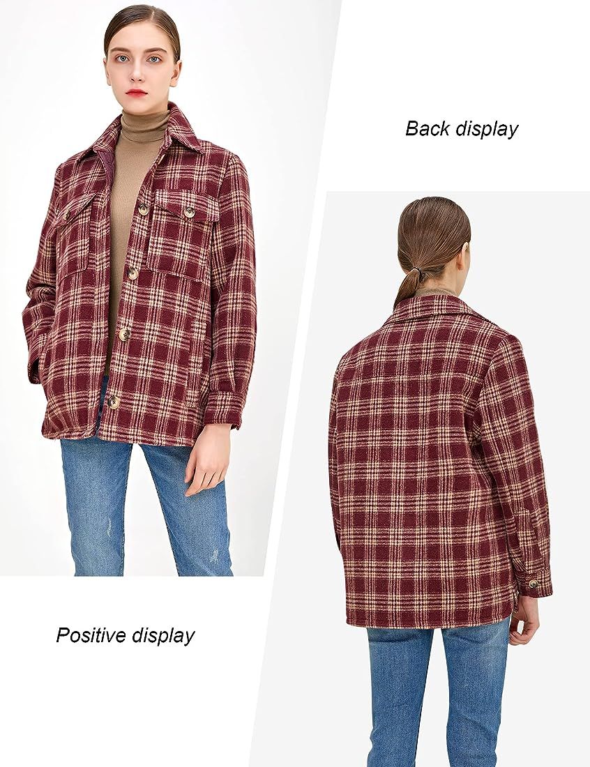 XULIKU Womens Casual Plaid Shirts Long Sleeve Button Down Shacket Jacket with Pockets for Women | Amazon (US)