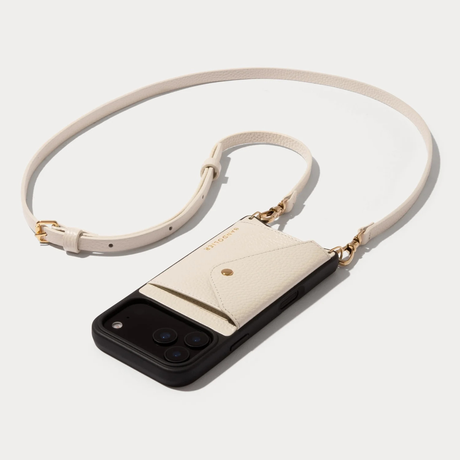 Hailey Side Slot Leather Crossbody Bandolier - Ivory/Gold | Bandolier