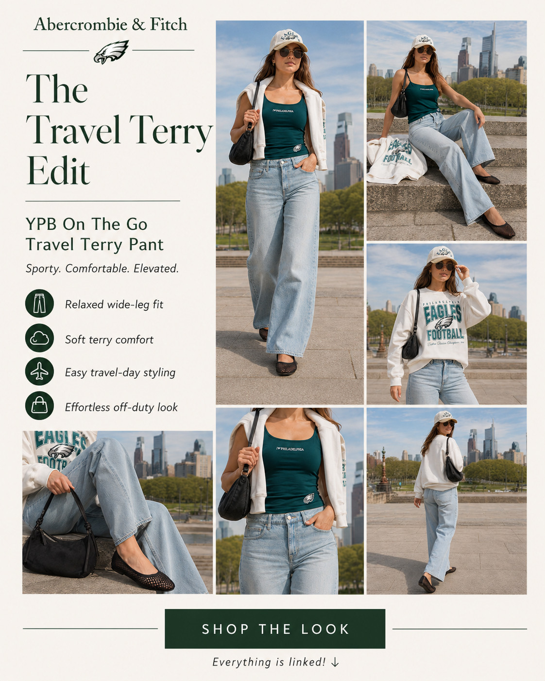 The @abercrombie “sweatpant jeans” Eagles fans are going to live in all season. 🦅🏈

These Abercrombie & Fitch YPB On The Go Travel Terry Pants give you the look of relaxed wide-leg denim with the soft, flexible comfort of sweatpants—which is exactly why everyone calls them sweatpant jeans. 

They have that effortless light-wash jean look, but feel comfortable enough for travel days, long tailgates, watch parties, and sitting through the entire game.

Style these sweatpant jeans with a fitted Philadelphia Eagles tank for warmer days, then add an Eagles sweatshirt, baseball cap, and sneakers or ballet flats when the temperature drops. 

The relaxed silhouette feels sporty and current without looking sloppy, making them easy to wear beyond game day too.

Perfect for Eagles outfits, stadium days, tailgating, football watch parties, Philadelphia weekends, airport outfits, road trips, casual fall style, and anyone searching for comfortable jeans that feel like sweatpants.

📌 SAVE these Abercrombie sweatpant jeans—and tap through to check your size before game-day styles start disappearing.

Everything is linked! ↓

#LTKFootballSeason

#LTKActive #LTKSaleAlert #LTKTravel