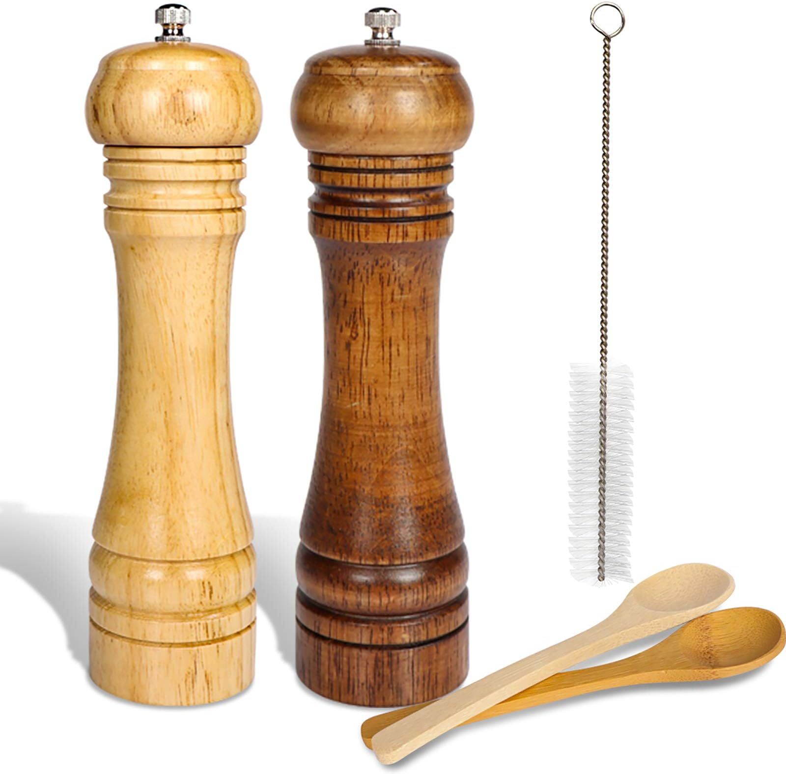 SZUAH Salt and Pepper Grinders, Oak Wooden Salt and Pepper Mills Shakers with Cleaning Brush & Wood  | Amazon (US)