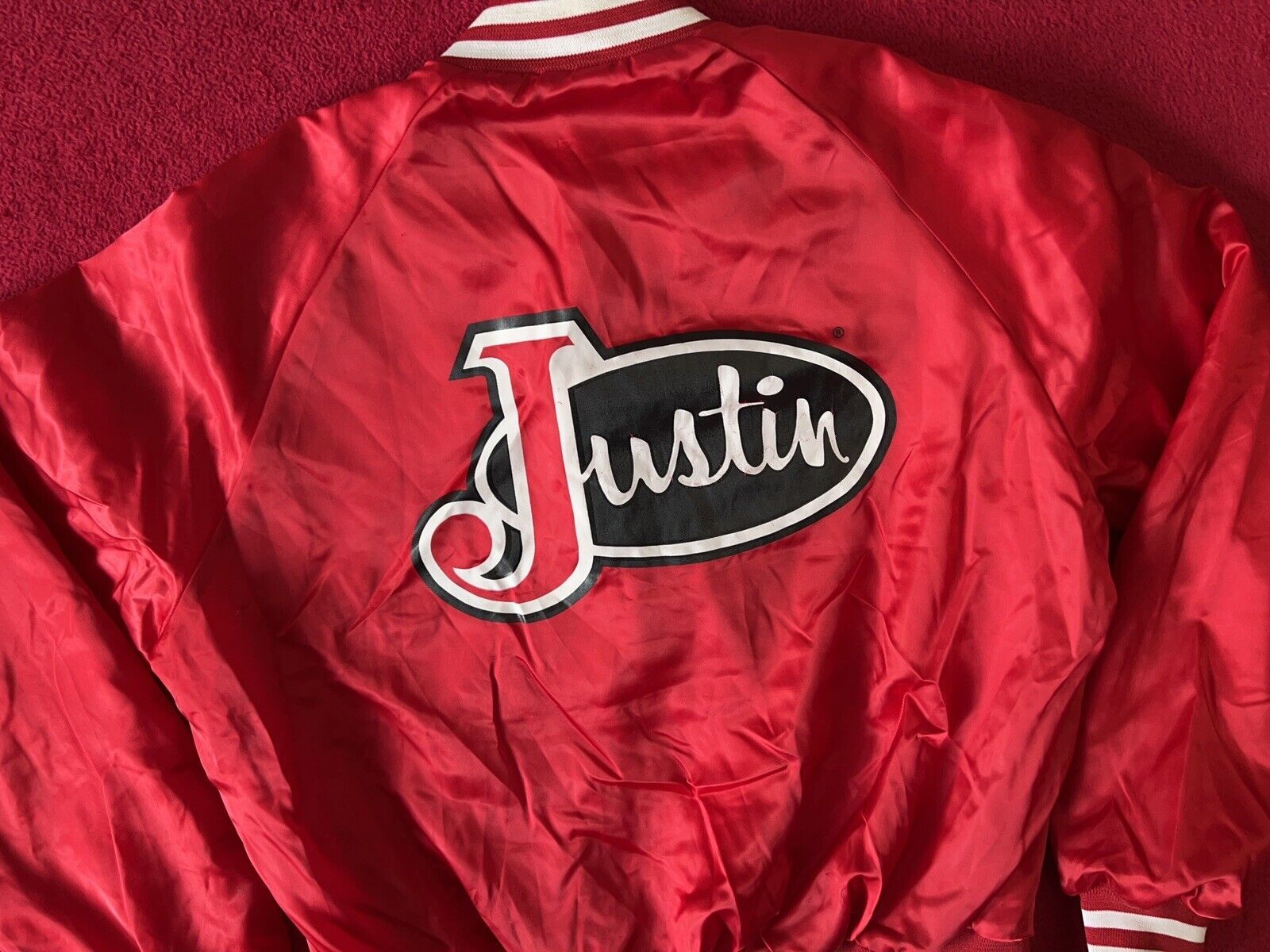 Large Vintage Justin Boots Chalk Line USA Made Red Satin Jacket  | eBay | eBay US