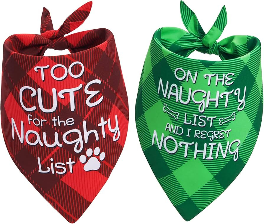 Christmas Dog Bandanas Funny, Dog Christmas Scarf 2 Packs, Pets Festive Plaid Décor for Medium L... | Amazon (US)