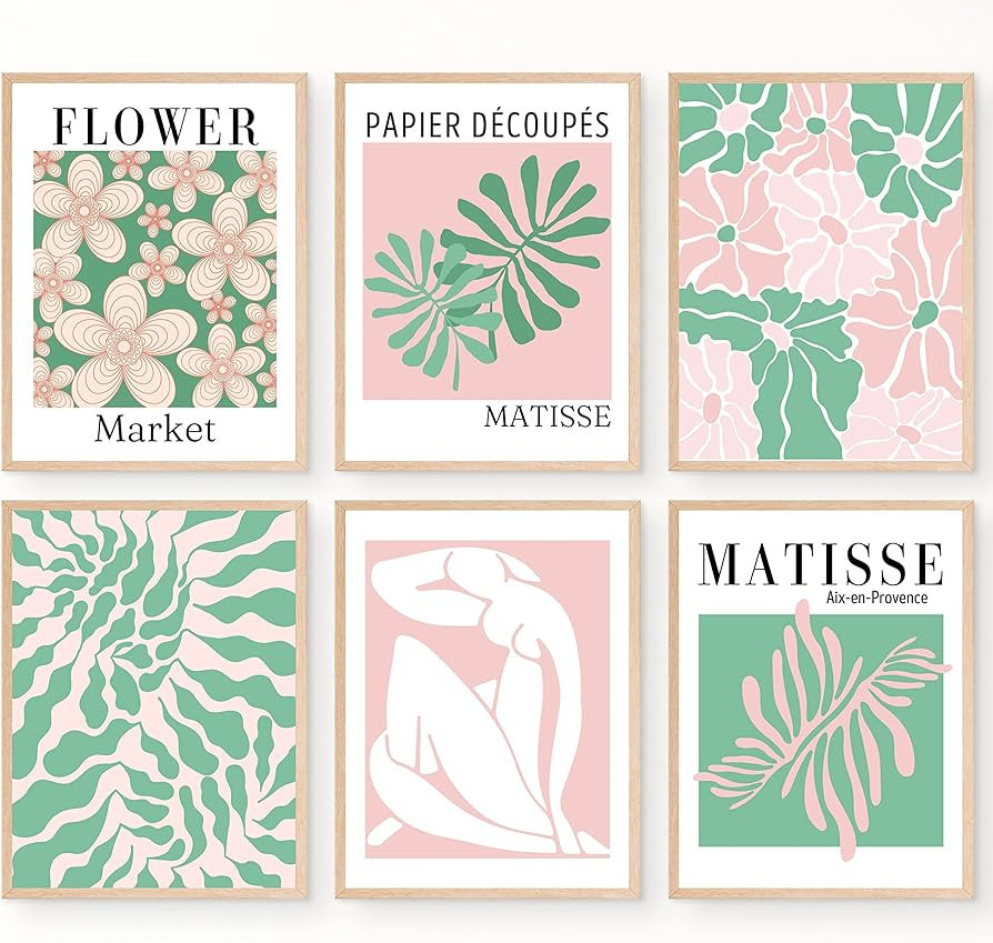 Pastel Danish Room Decor Aesthetic Posters Pink and Green Matisse Wall Art Prints for Bedroom Wal... | Amazon (US)